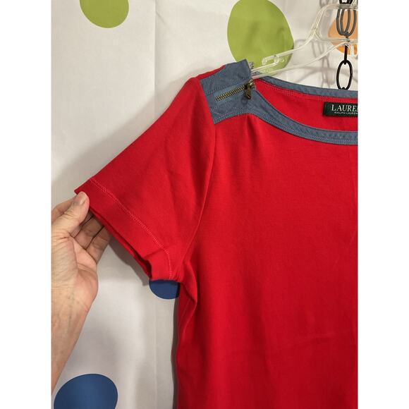 Lauren Ralph Lauren Denim Accent Top Size Large - Picture 4 of 12